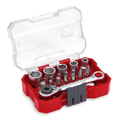 Imagen de Original Einhell XS CASE Juego de llaves vaso y puntas 21 piezas (puntas 25 mm, llave vaso, portapuntas cambio rápido, adaptador, carraca reversible incl. estuche)