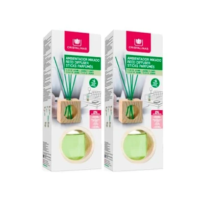Imagen de CRISTALINAS. Ambientador Mikado. Cubo de Madera con Varillas ratán. 0% Alcohol Mas 4 semanas duración. 30ml. Aroma Jazmín Verde (Pack 2)