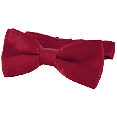 Imagen de DonDon pajarita noble para niños combinada y ajustable 9x 4,5 cm de color rojo oscuro brillada con aire seda
