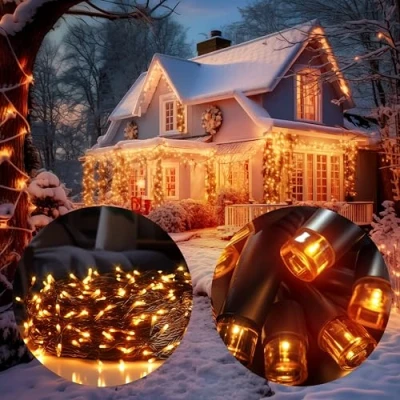 Imagen de MONZANA® Cadena Luces Navidad Exterior 160LED Blanco Cálido 11,5m 8 modos Temporizador Resistentes al Agua Decoración Interior Jardín