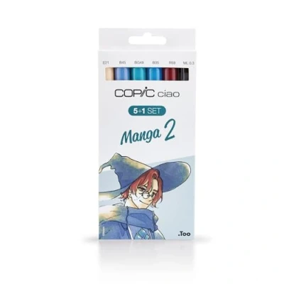 Imagen de Copic Ciao Juego de rotuladores (5 unidades, doble punta, incluye rotulador punta fina 0,3 mm, para dibujar manga), tonos brillantes