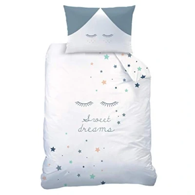 Imagen de MTOnlinehandel Sweet Dreams Juego de ropa cama infantil (franela, 135 x 100 cm, 1 funda almohada 40 60 cm y nórdica cm), diseño estrellas