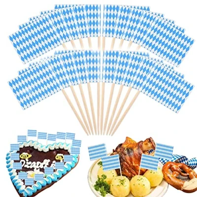Imagen de KEELYY 100 Palillos de Dientes Bandera Baviera, Oktoberfest Decoracion para Pastel Fiesta Comida Plato Queso Aperitivos