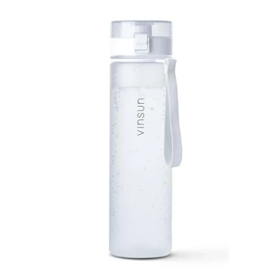 Imagen de VINSUN Botella Agua 1 Litro Blanco Tritan sin BPA, Prueba de Fugas, Manejo con Una Mano Cantimplora Deporte Ligera para Gimnasio, Colegio, Bicicleta, Oficina