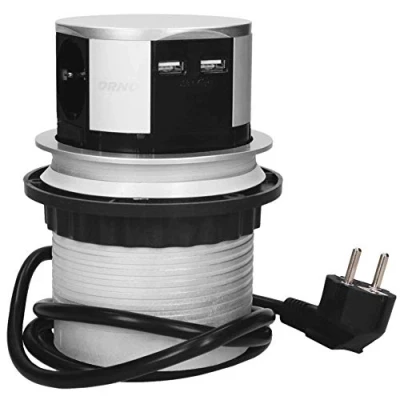 Imagen de Orno AE 1342(GS) Enchufe Multiple Retractible con 3 Tomas + 2X USB 3650W MAX Ø 10 cm Cable Schuko de 1,5 m