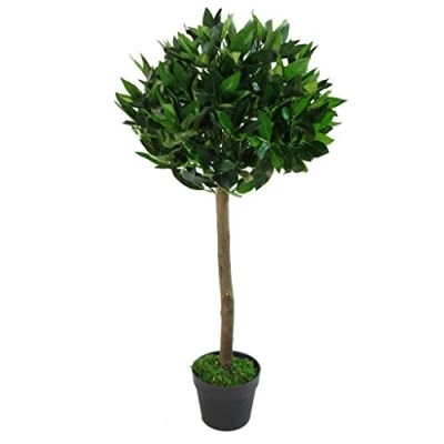 Imagen de Leaf Bay Tree 7090 7089 7207 7209 Árbol de Laurel Artificial, Tallo Trenzado o Liso, en Maceta plástico Negro, Verde, 90 cm