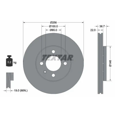 Imagen de TEXTAR PRO 92287003 Disco de freno 256 22 04/05 100 ventilación externa revestido sin perno sujeción rueda, buje rueda SEAT: Mii