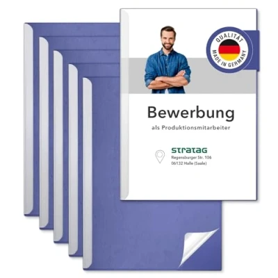 Imagen de STRATAG Start Basic Juego de 6 rieles sujeción para solicitudes (azul, tapa transparente plástico PP y lomo cartón resistente 290 g/m², estructura piel, carpetas