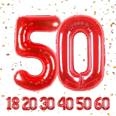 Imagen de Globos de 50 cumpleaños,Rojo pulgadas Globo número, decoraciones número cumpleaños para hombre y mujer, inflable lámina Rojo