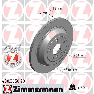 Imagen de ZIMMERMANN COAT Z 400.3650.20 Disco de freno 330 14 7/5 5 112 macizo revestido MERCEDES BENZ: Clase ML, R