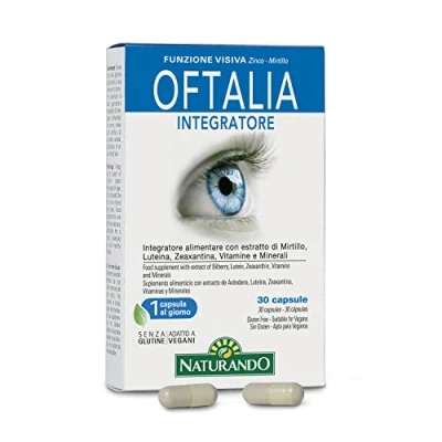 Imagen de Naturando Oftalia Complemento alimenticio para la función visual con Arándanos, Luteína, Zaexantina, Vitaminas y Minerales 30 Cápsulas