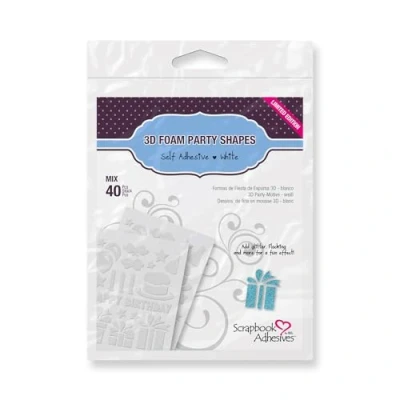 Imagen de Scrapbook Adhesives By 3L Adornos autoadhesivos de Espuma para álbumes Recortes, diseño Fiesta 3D Foam Shapes Party, Poliuretano, White, Various