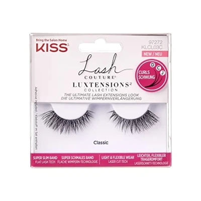 Imagen de KISS Lash Couture LuXtensions Collection 1 par de pestañas postizas, clásicas, ligeras y flexibles visón sintético con banda súper delgada que incluye pegamento para