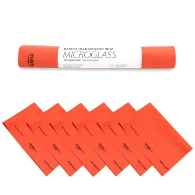 Imagen de Maya Bayeta Microglass con Precorte. Especial para Vajillas y Cristales. No Deja Marcas. Muy Absorbente de Secado Rápido. 100% Microfibra. Rollo 6 Unidades (Rojo)
