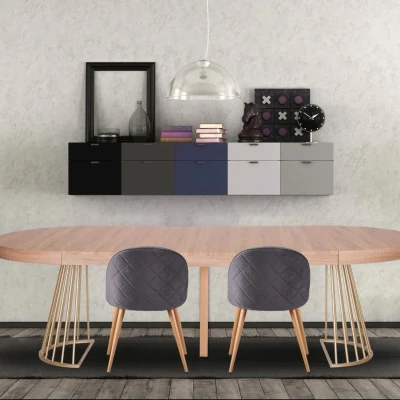 Imagen de Mesa redonda extensible Soare efecto roble claro patas doradas Menzzo