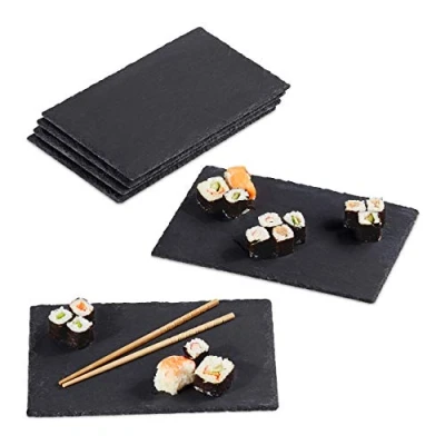 Imagen de Relaxdays Set de 12 Platos Pizarra, Bandejas para Servir Comida, 30 x 20 cm, Grandes, Antracita