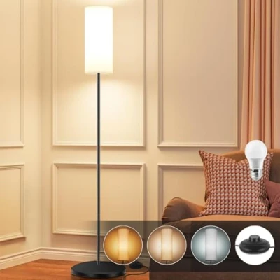Imagen de TONGLIN Lampara de Pie Salon 165CM, 9W LED 3 Temperaturas Color Regulables Lámpara Pie, con Interruptor Pedal, Lámparas Pantalla Tela para Dormitorio Oficina