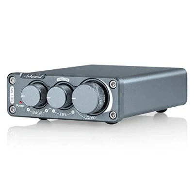 Imagen de Nobsound Mini amplificador de 2 canales (100 W, alta fidelidad, clase D, potencia digital TPA3116, con control agudos y bajos para altavoces domésticos (con fuente