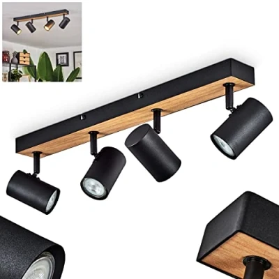 Imagen de HOFSTEINLámpara de techo Javel, moderna lámpara metal/MDF en negro/marrón/madera, con focos ajustables, 4 luces, x GU10, sin bombilla(s)