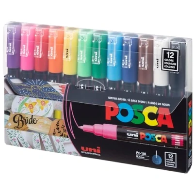 Imagen de Uni Posca PC 1M Rotulador de punta extrafina Juego 12 unidades Importado Japón