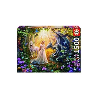 Imagen de Educa Puzzle de 1500 Piezas para Adultos Dragón, Princesa y Unicornio. Incluye Pegamento Fix Puzzle. A Partir 14 años (17696)