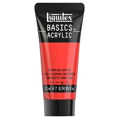 Imagen de Liquitex Basics Pintura Acrílica, Para Bellas Artes y Manualidades, Resistentes a la Luz, Viscosidad Media, Acabado Satinado, Tubo De 22 ml Tono Rojo Cadmio Claro