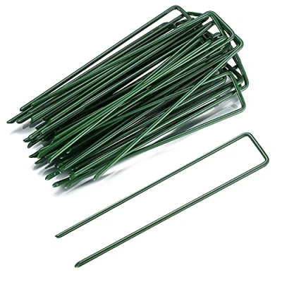 Imagen de 30 clavijas de jardín en forma U, estacas seguridad jardín, césped artificial, metal verde para malezas, tela, estera, hierba red, 150 mm