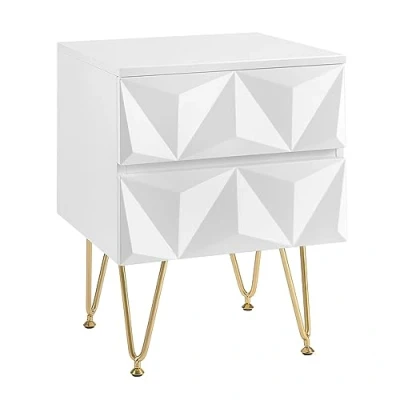 Imagen de EUGAD Mesilla de Noche con 2 Cajones Efecto 3D, Mesita Dormitorio Elegante y Moderno, Auxiliar Salon Patas Metal, 40x40x53 cm, Blanco+Dorado, 0001CTG