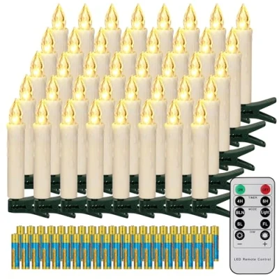 Imagen de FREEPOWER 40 Velas LED para árbol de Navidad con Mando a Distancia Temporizador Parpadeantes, Blanco Cálido, Navidad, Funciona Pilas, Interior y Exterior Impermeable（Incluye pilas）