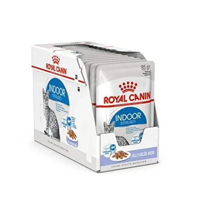 Imagen de Royal Canin Indoor Sterilised en gelatina Paquete Doble 2 x 12 85 g Alimento Completo para Gatos Adultos Que Viven casa esterilizados Trozos