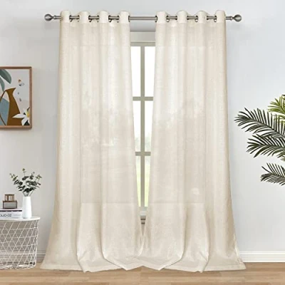 Imagen de Melodieux Cortinas semitransparentes de Lino Beige 96 Pulgadas Largo para Sala Estar y Dormitorio, Gasa con Ojales, 52 x (2 Paneles)