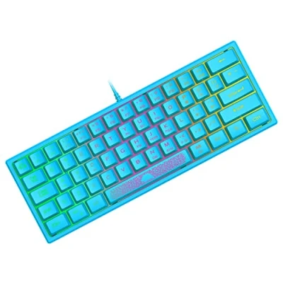 Imagen de 60% Teclado para Juegos con Teclas de Membrana Profesional, Mini Compacto 62 Teclas, USB Cable Gaming, RGB Chroma Rainbow Retroiluminado, QWERTY Layout, Ultraligero, PC Mac Laotop Azul