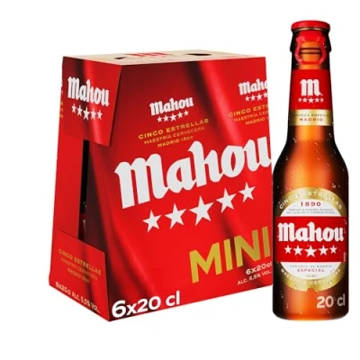 Imagen de Mahou 5 Estrellas, Pack de 6 Botellas x 20 cl, Cerveza Especial Dorada Lager Con Sabor 5.5% Volumen Alcohol