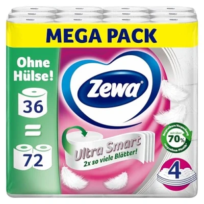 Imagen de Zewa Ultra Smart Papel higiénico (36 rollos de 280 hojas, 4 capas, color claro)