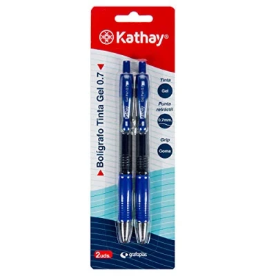 Imagen de Kathay 86210430. Pack de 2 Bolígrafos Tinta Aceite, Color Azul, Punta 1mm, Perfectos para Oficina