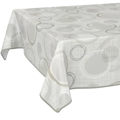 Imagen de Anro Mantel de hule lavable, 95% PVC, 5% poliéster., Círculos geométricos, color blanco y plateado., 100 x 140cm mit Saum