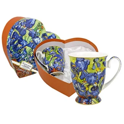 Imagen de Carmani Juego de 2 Taza porcelana fina para el té, café en caja regalo con Vincent Van Gogh iris 380 ml