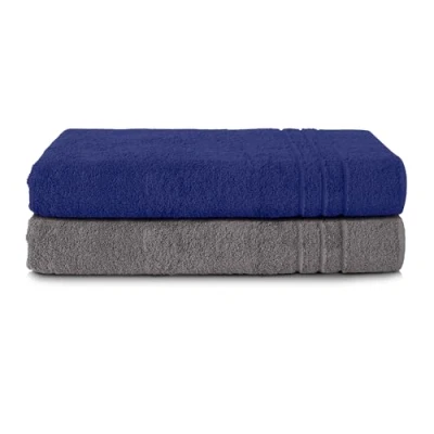 Imagen de Komfortec Toallas de baño, 100% algodón, Secado rápido, 70 x 200, Gris y Azul Rey