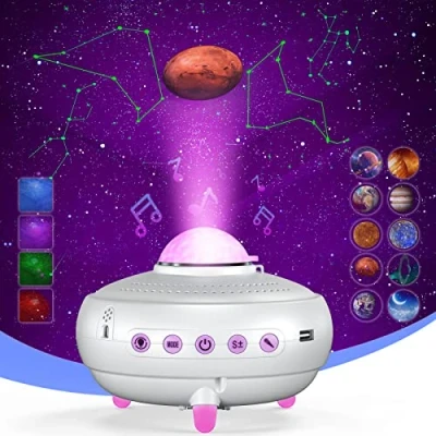 Imagen de Homonic proyector de luz Nocturna Galaxy con 12 Constelaciones y 10 Planetas Altavoz música Bluetooth Estrellas Voz para niños Blanco