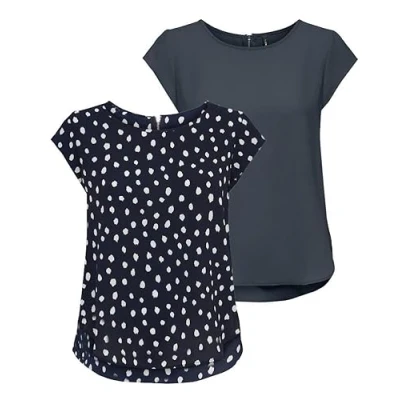 Imagen de ONLY Onlvic S/S Solid AOP Top Ptm Camiseta de manga corta para mujer, Pack 2 unidades (Pack C: Ombre Blue / Night Sky Big Karo Print), 42