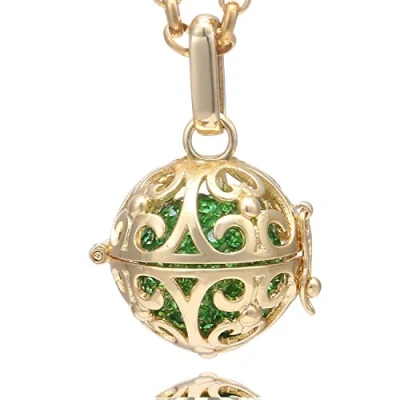 Imagen de Morella Collar de Acero Inoxidable Dorado 70 cm con Colgante Ornamento y Bola resonancia circonita Color Verde Ø 16 mm para Damas en Bolsa Joyas