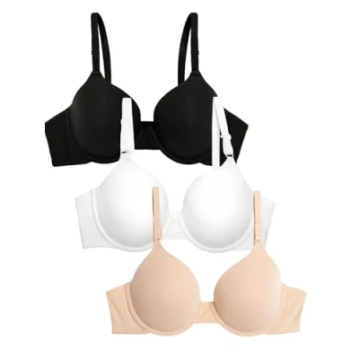 Imagen de Fruit of the Loom Sujetador para Camiseta, Opaco, Tono Negro, Arena y Blanco, 95B (Pack de 3) Mujer