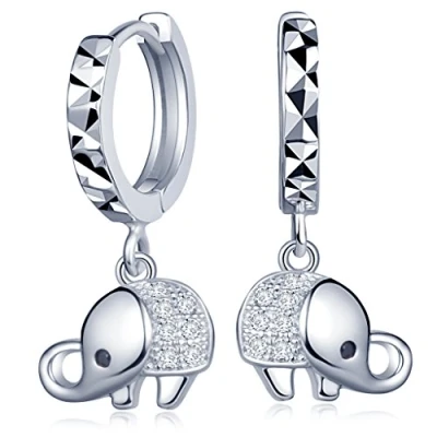 Imagen de Infinite U Pendientes de aro Plata ley 925 con Circonita cúbica para mujeres/niñas, diseño elefante, Latón cúbica, Circonia