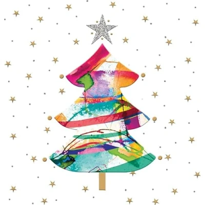Imagen de 20 Servilletas de Navidad con diseño árbol colorido para decoración mesa. papel diseño. También decoupage y (33 x 33 cm)