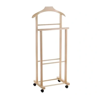 Imagen de Galán de noche perchero dormitorio, madera haya natural, Servo Mudo doble con 4 ruedas, fabricado en Italia