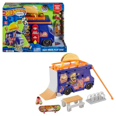 Imagen de Hot Wheels Skate Camión de Tacos Set Juego con monopatín Juguete y Zapatillas para Dedos, +5 años (Mattel HMK00)