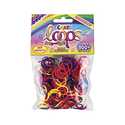 Imagen de Craze Loops 300 gomas para hacer pulseras elásticas, bolsa de aluminio con anillos, pulseras, collares, manualidades niños, 20722