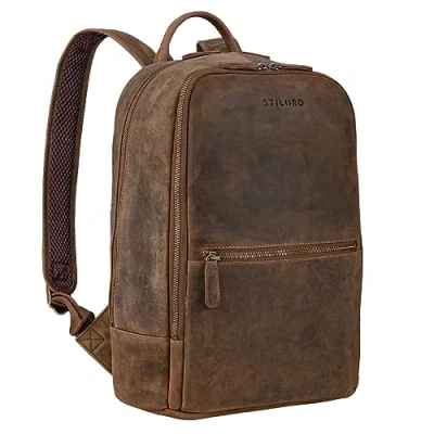 Imagen de STILORD &#039;Kellis&#039; Mochila Portatil 15.6 Cuero Mujer y Hombre Bolso Universidad Trabajo Estudiante Piel Maleta Mochila, Color:marrón Medio
