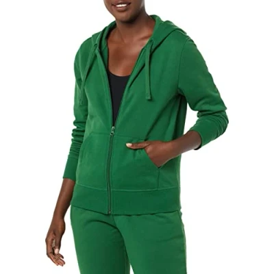 Imagen de Amazon Essentials Sudadera de Cremallera Completa, Forro Polar y Tejido Rizo Francés (Disponible en Tallas Grandes) Mujer, Verde, L