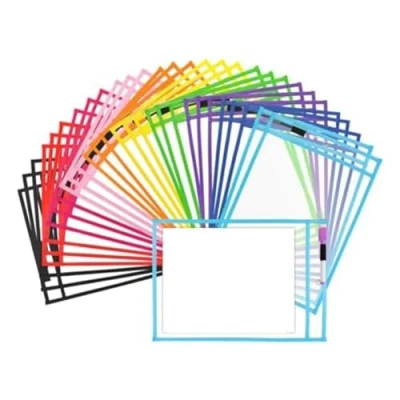 Imagen de SRMAN 30 bolsillos de borrado en seco, extra grandes, reutilizables, fundas bolsillo soportes para boletos, suministros profesores, cubiertas seco